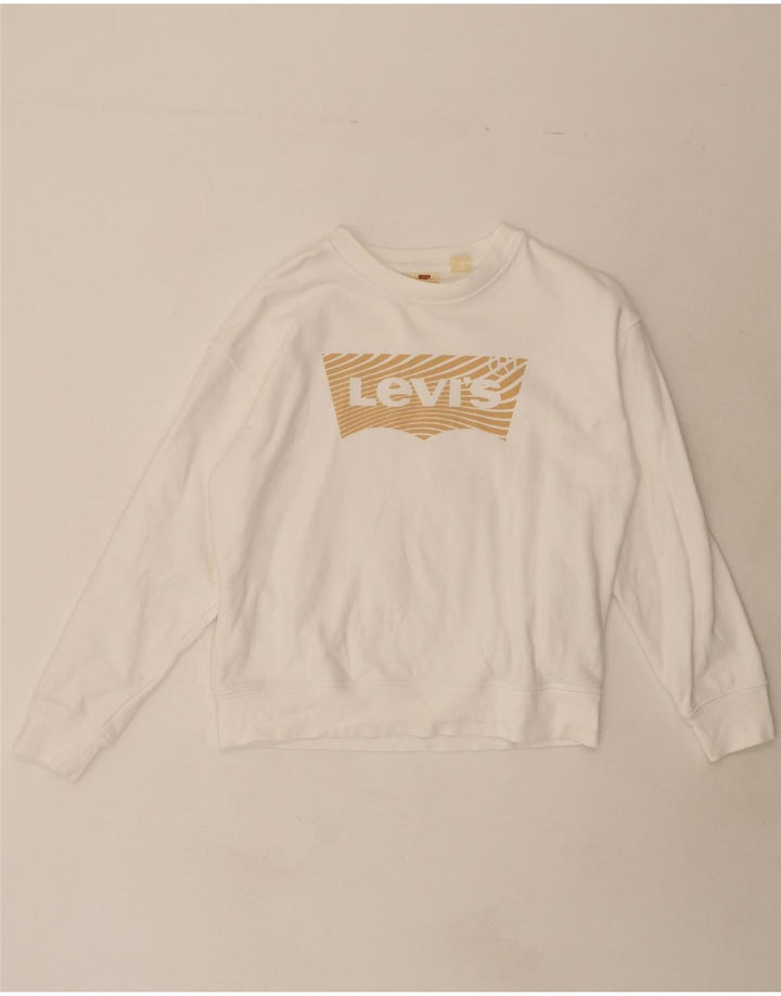 LEVI'S Womens Graphic Sweatshirt Jumper UK 14 Medium White Cotton Vintage Levi's and Second-Hand Levi's from Messina Hembry 