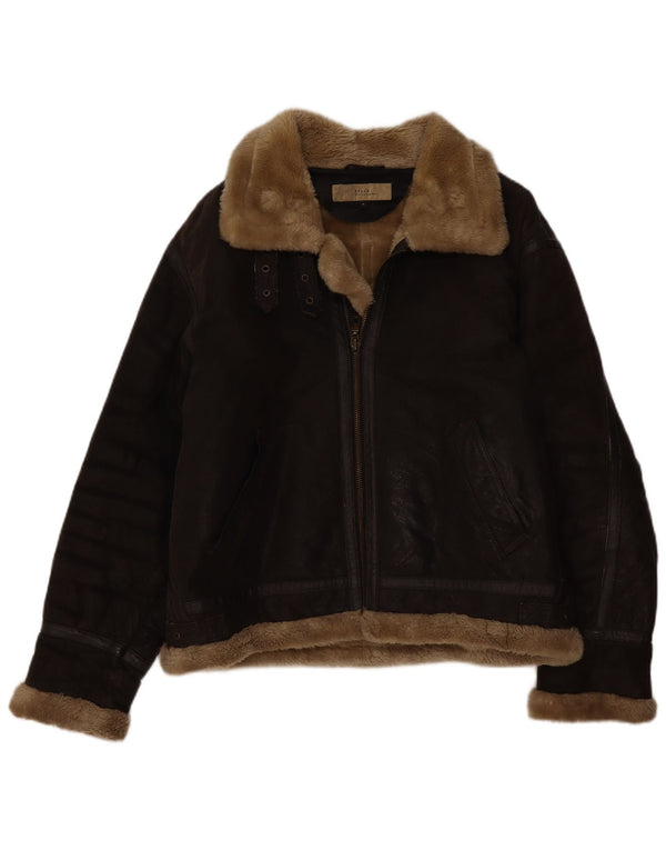 Bata Mens Leather Shearling Jacket UK 38 Medium Brown Leather