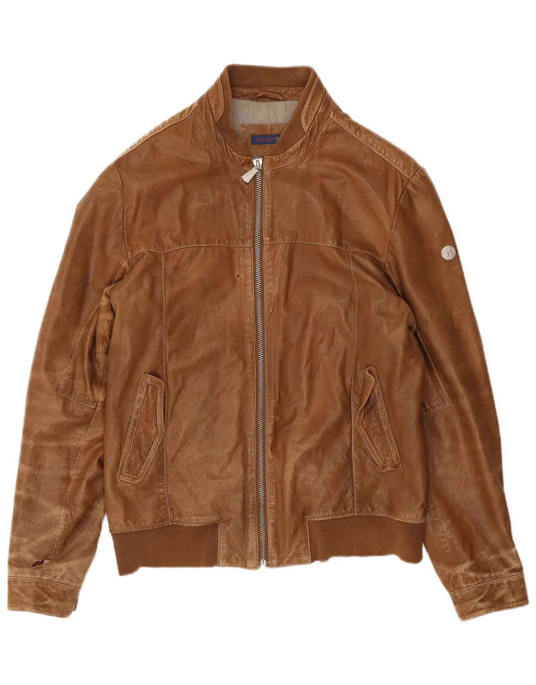 Trussardi Jeans Mens Leather Jacket UK 38 Medium Brown Leather