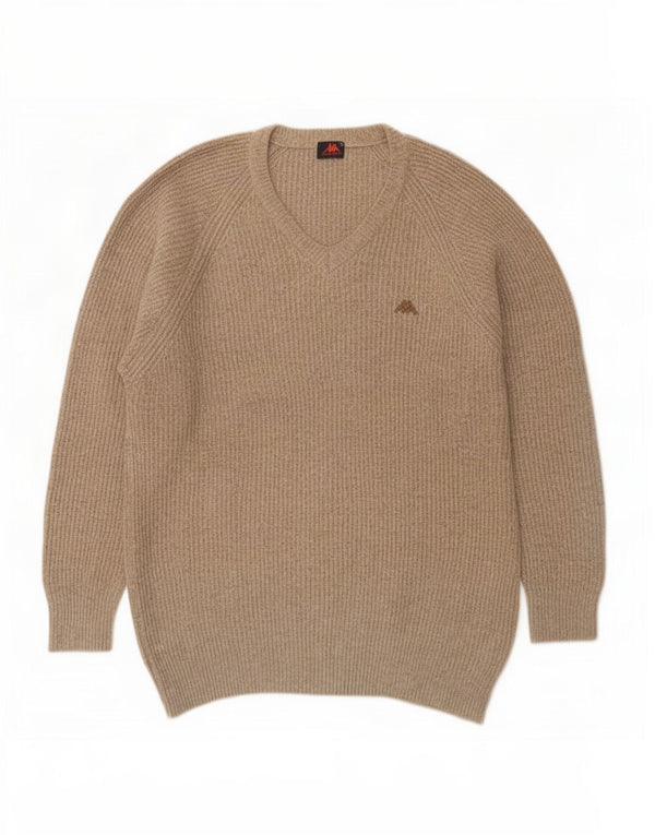 Kappa Mens V-Neck Jumper Sweater 2XL Beige Merino Wool