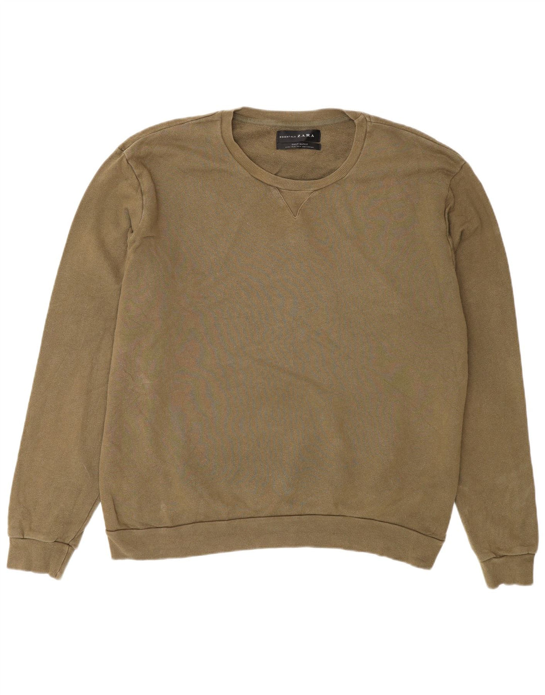 Zara Mens Sweatshirt Jumper 2XL Khaki Cotton