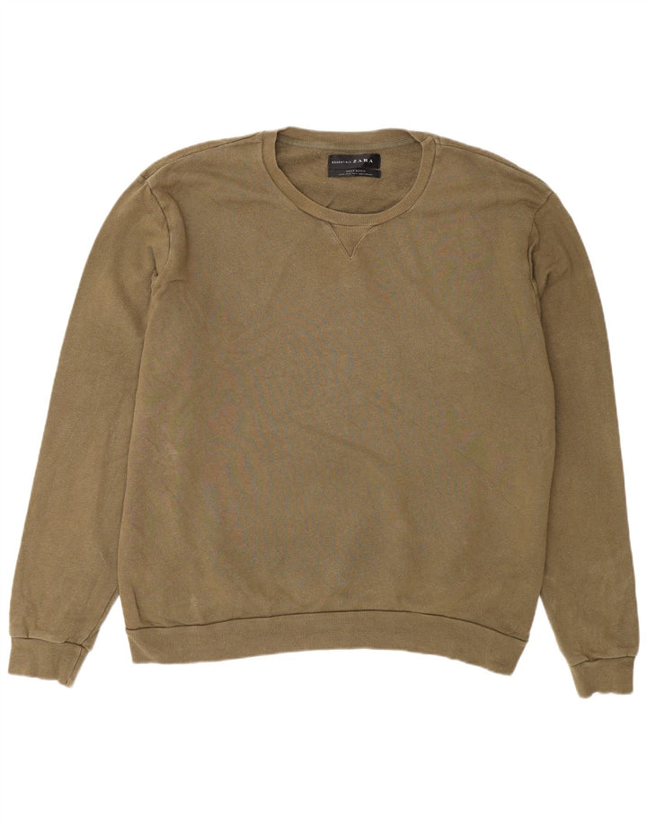 Zara Mens Sweatshirt Jumper 2XL Khaki Cotton