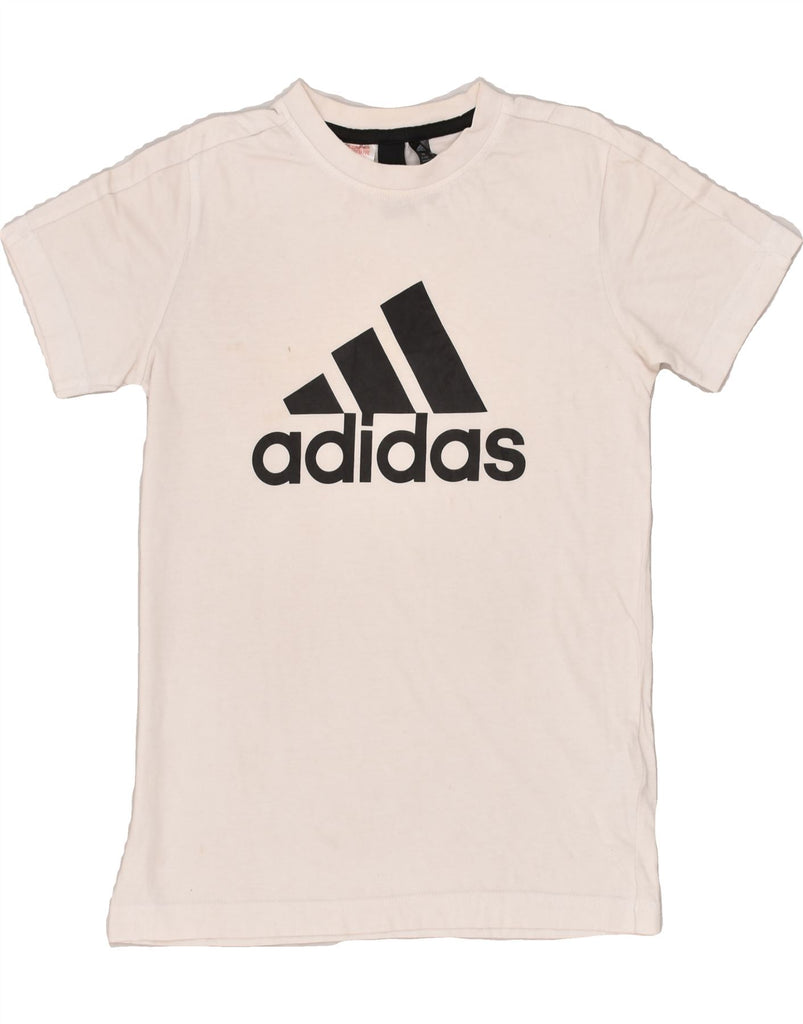 ADIDAS Boys Graphic T-Shirt Top 9-10 Years White Cotton | Vintage Adidas | Thrift | Second-Hand Adidas | Used Clothing | Messina Hembry 