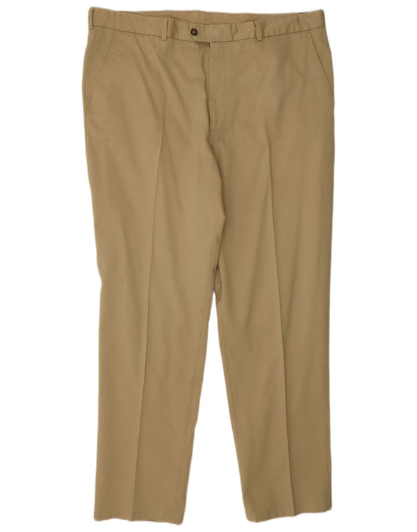 JAEGER Mens Tapered Suit Trousers W42 L33 Beige Cotton