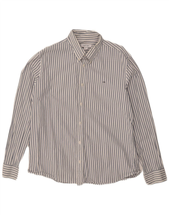 Calvin Klein Mens Shirt XL White Pinstripe