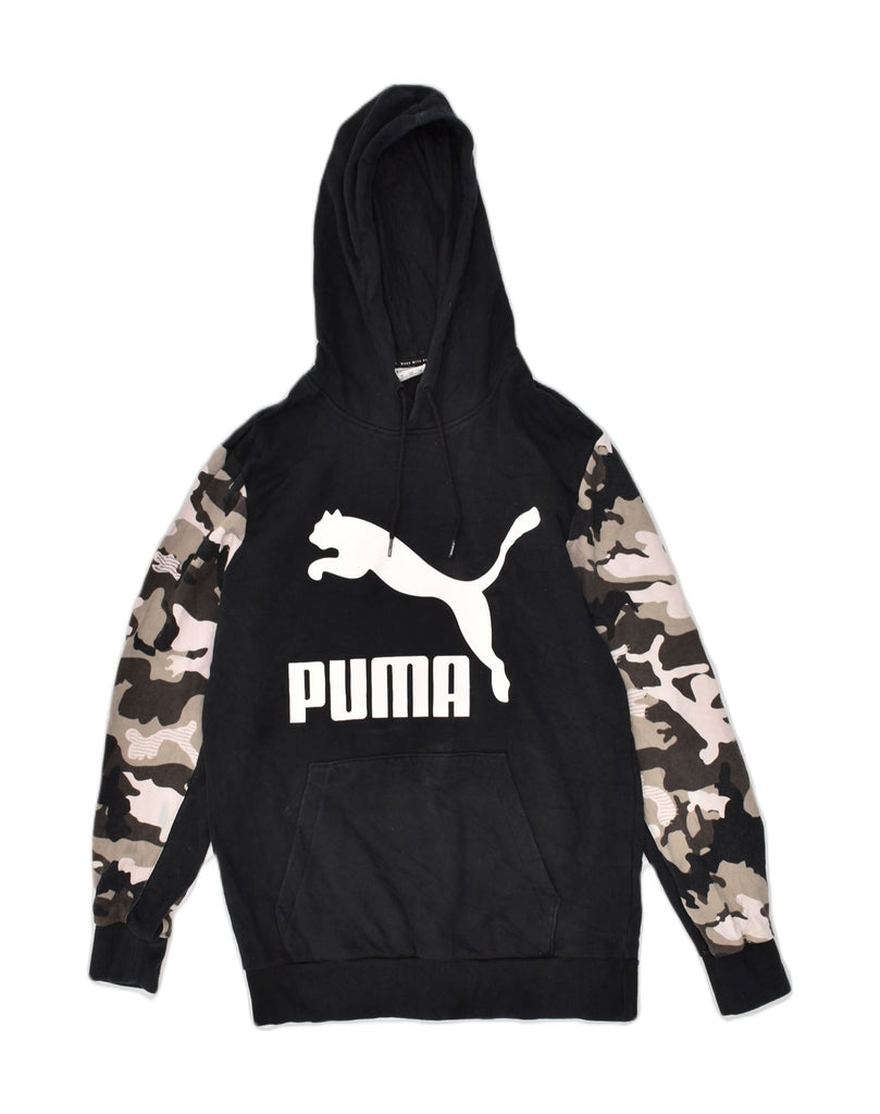 PUMA Mens Graphic Hoodie Jumper Small Black Camouflage Cotton | Vintage Puma | Thrift | Second-Hand Puma | Used Clothing | Messina Hembry 