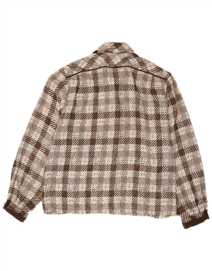 Vintage Womens Regular Fit Shirt UK 16 Large Brown Houndstooth Retro