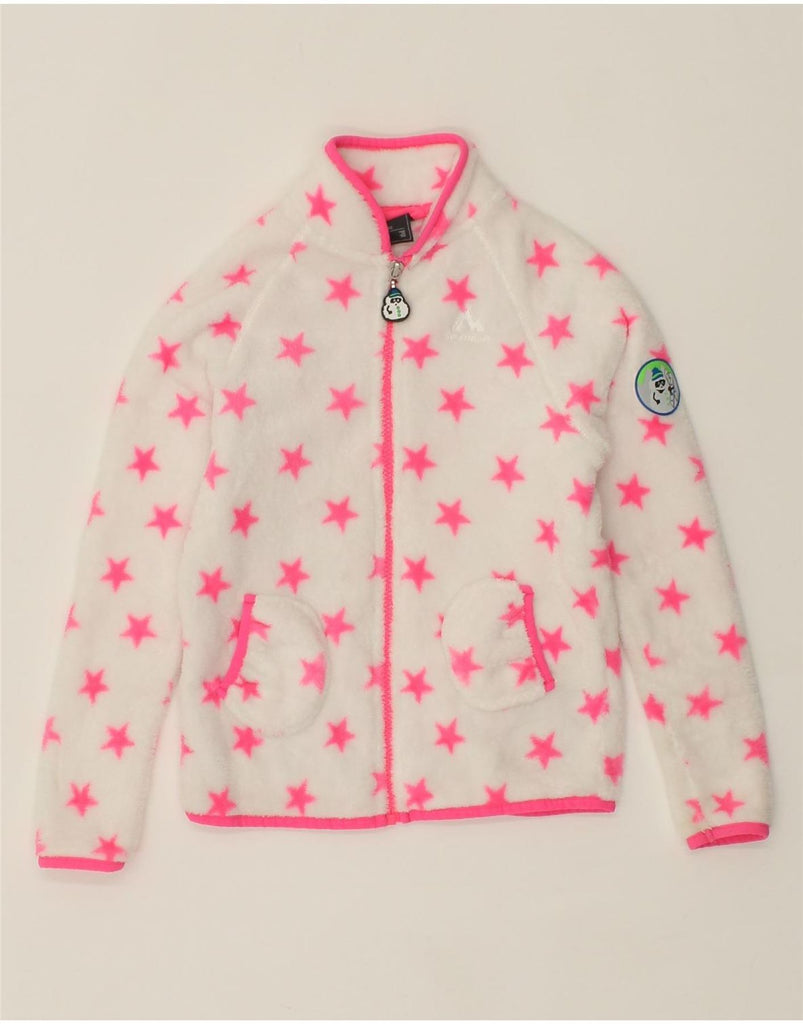 MC KINLEY Girls Abstract Pattern Fleece Jacket 7-8 Years White Polyester Vintage MC Kinley and Second-Hand MC Kinley from Messina Hembry 