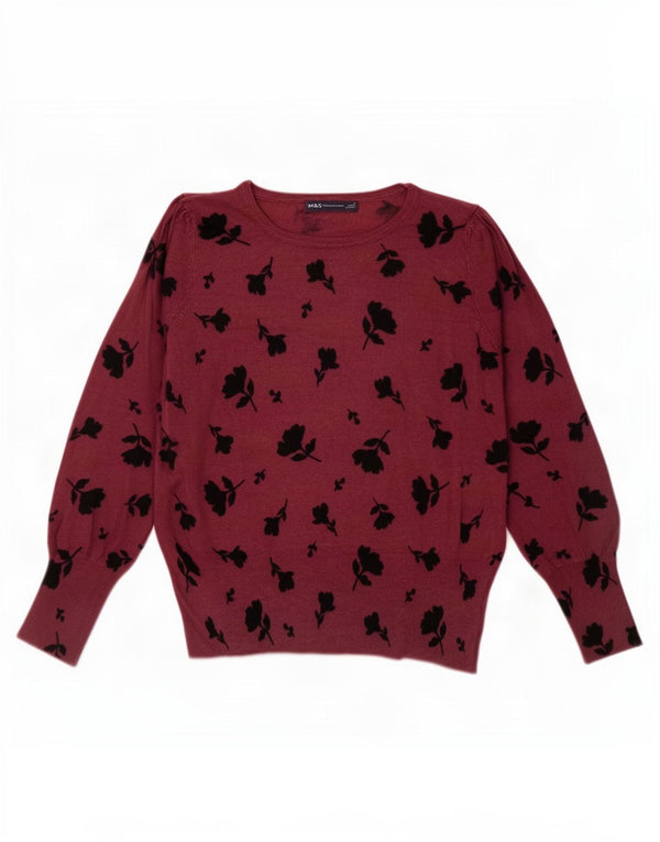 Marks & Spencer Womens Boat Neck Jumper Sweater UK 16 Large Red Floral