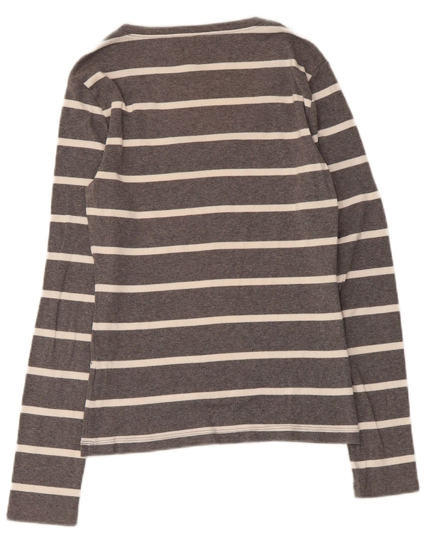 Tommy Hilfiger Womens Top Long Sleeve UK 8 Small Grey Striped Cotton
