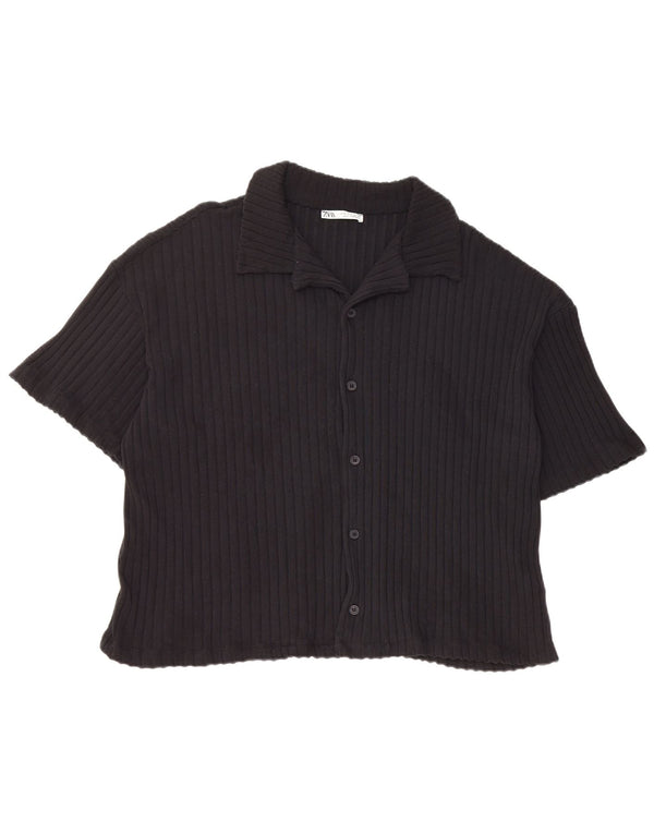 Zara Mens Short Sleeve Shirt Medium Black Cotton