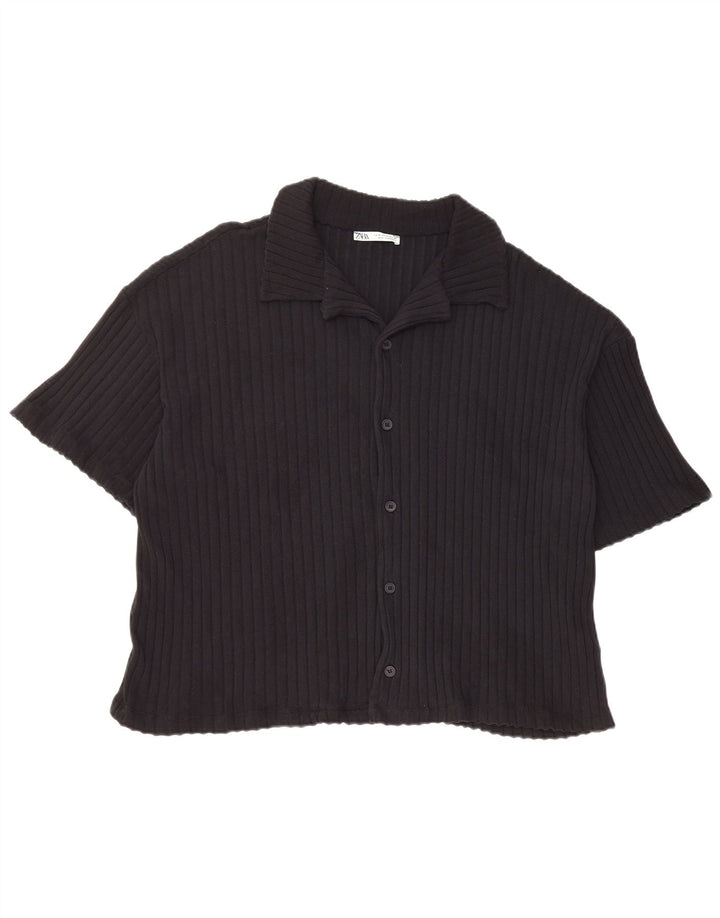 Zara Mens Short Sleeve Shirt Medium Black Cotton