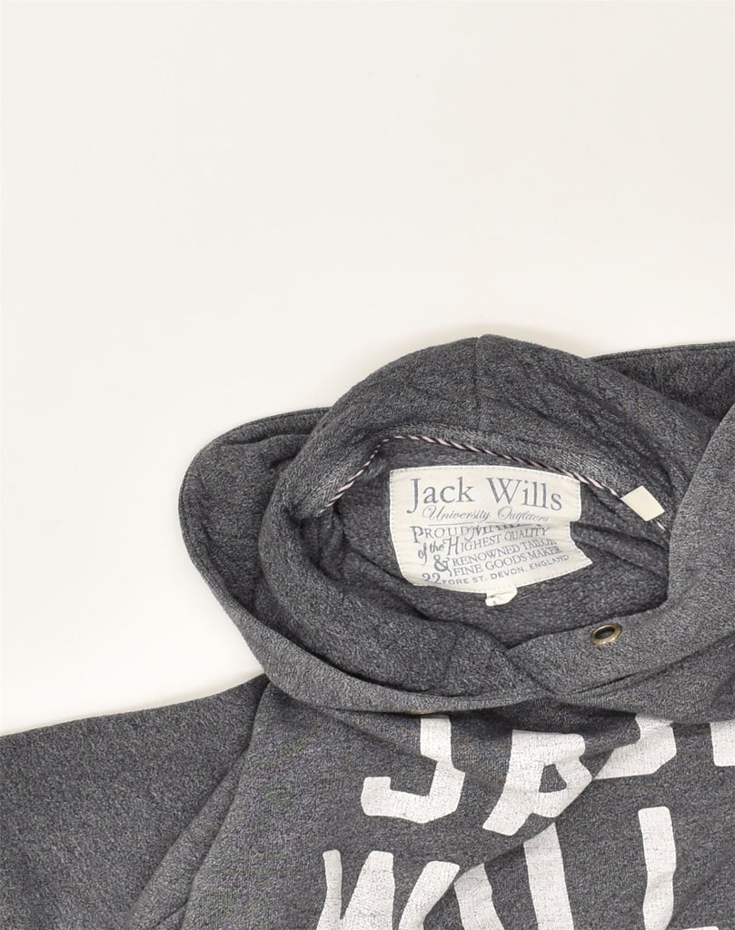 JACK WILLS Womens Graphic Hoodie Jumper UK 8 Small Grey Cotton | Vintage Jack Wills | Thrift | Second-Hand Jack Wills | Used Clothing | Messina Hembry 