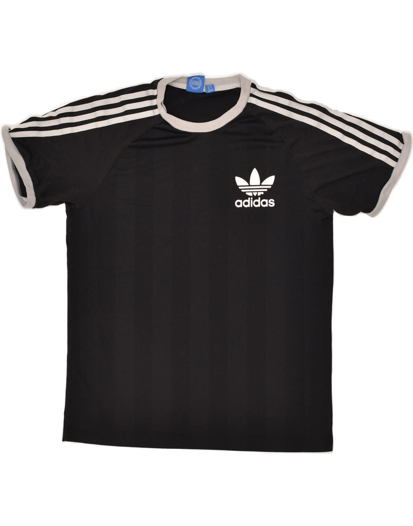 ADIDAS Mens Graphic T-Shirt Top Medium Black Striped | Vintage Adidas | Thrift | Second-Hand Adidas | Used Clothing | Messina Hembry 