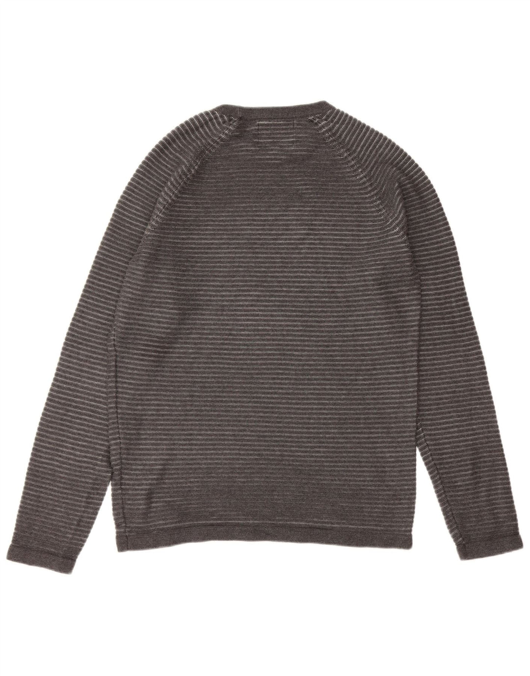 JACK & JONES Mens Crew Neck Jumper Sweater Large Grey Pinstripe