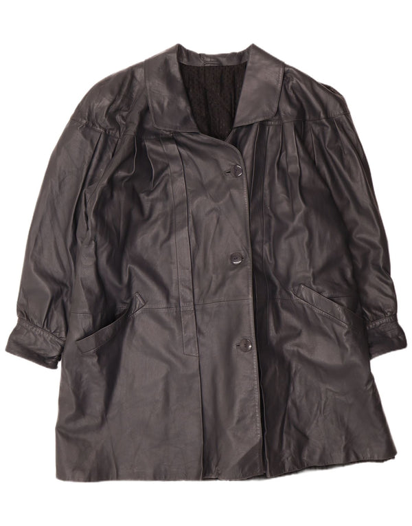 Vintage Womens Oversized Leather Coat IT 44 Medium Black Leather Classic