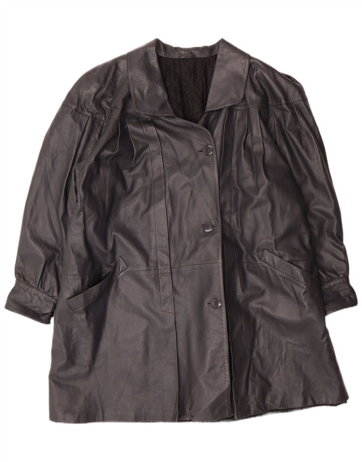 Vintage Womens Oversized Leather Coat IT 44 Medium Black Leather Classic