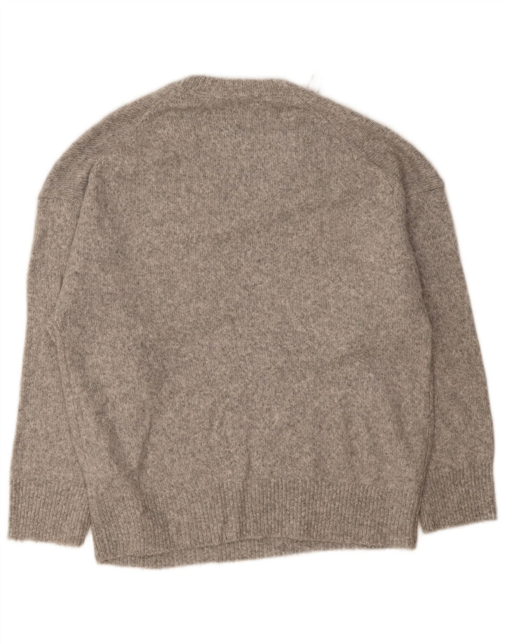 Zara Mens V-Neck Jumper Sweater Small Grey Acrylic