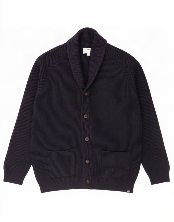 Marks & Spencer Mens Cardigan Sweater 2XL Navy Blue Polyester