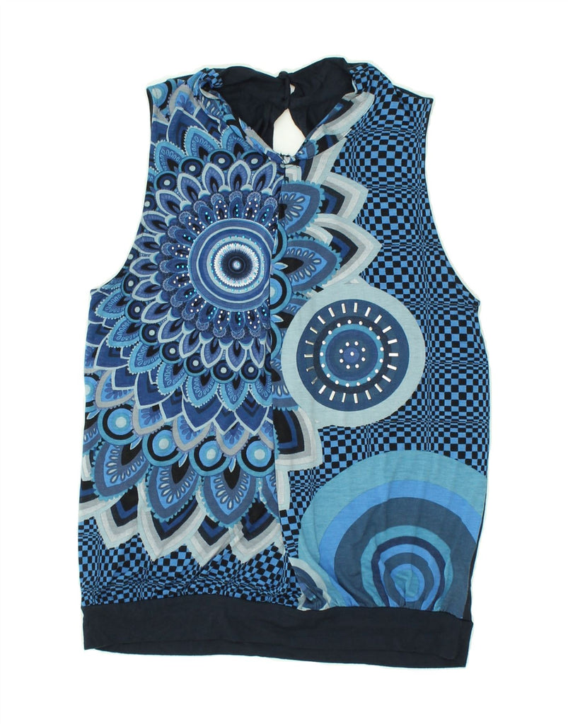 DESIGUAL Womens Graphic Vest Top UK 14 Large Navy Blue Floral | Vintage Desigual | Thrift | Second-Hand Desigual | Used Clothing | Messina Hembry 