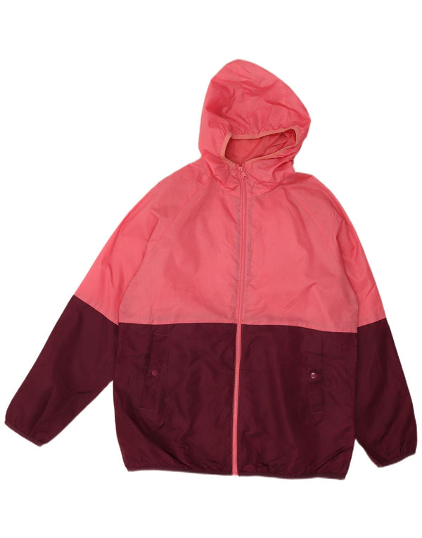 Marks & Spencer Womens Hooded Rain Jacket UK 14 Medium Pink Colourblock