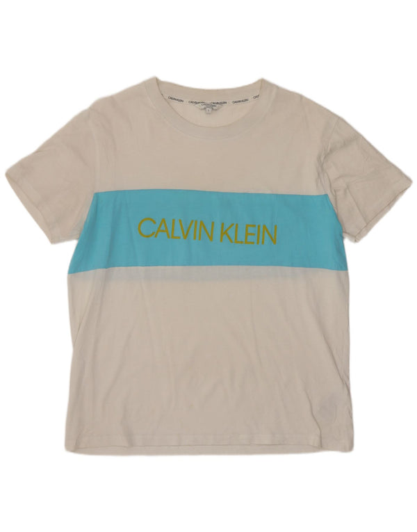 Calvin Klein Womens Graphic T-Shirt Top UK 16 Large White Colourblock