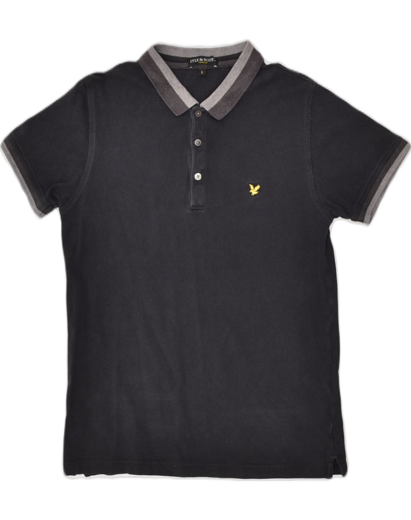 LYLE & SCOTT Mens Polo Shirt Large Black Cotton | Vintage Lyle & Scott | Thrift | Second-Hand Lyle & Scott | Used Clothing | Messina Hembry 