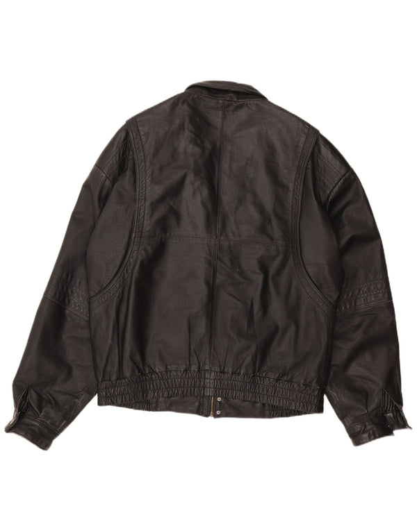 C & A Mens Leather Jacket EU 54 2XL Black Leather
