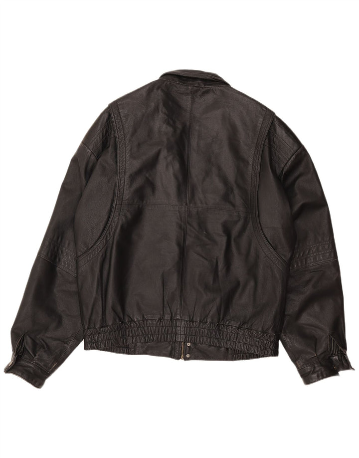 C & A Mens Leather Jacket EU 54 2XL Black Leather