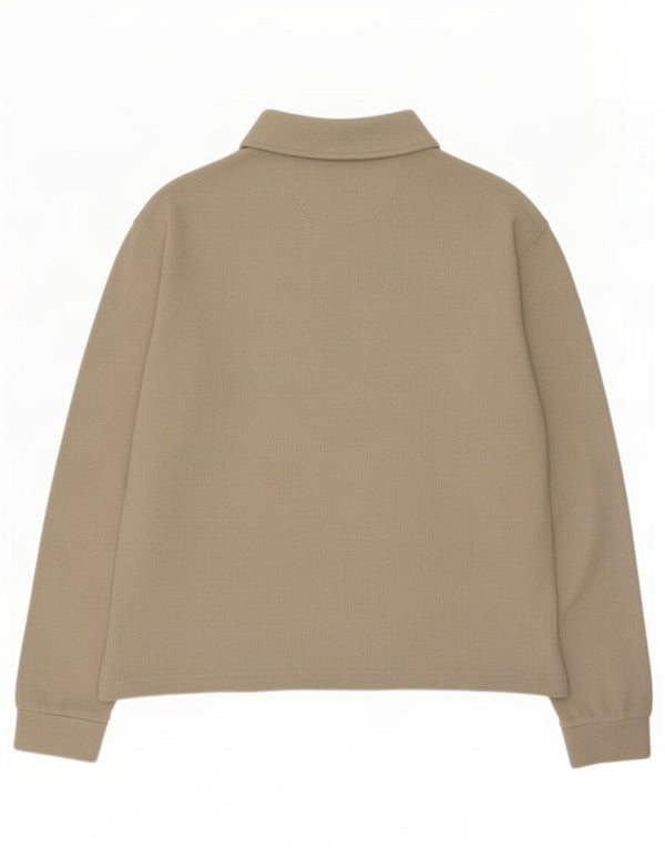 Zara Mens Long Sleeve Polo Shirt Small Beige Cotton