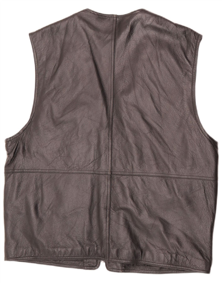 Vintage Mens Leather Utility Gilet IT 52 XL Black