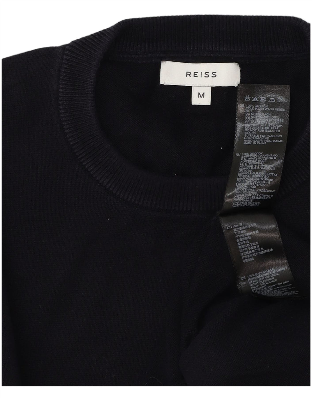Reiss Mens Crew Neck Jumper Sweater Medium Navy Blue Cotton