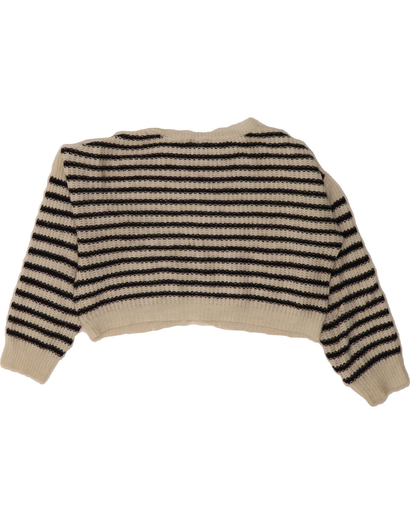TOPSHOP Womens Crop Boat Neck Jumper Sweater UK 12 Medium Beige Striped Vintage Topshop and Second-Hand Topshop from Messina Hembry 