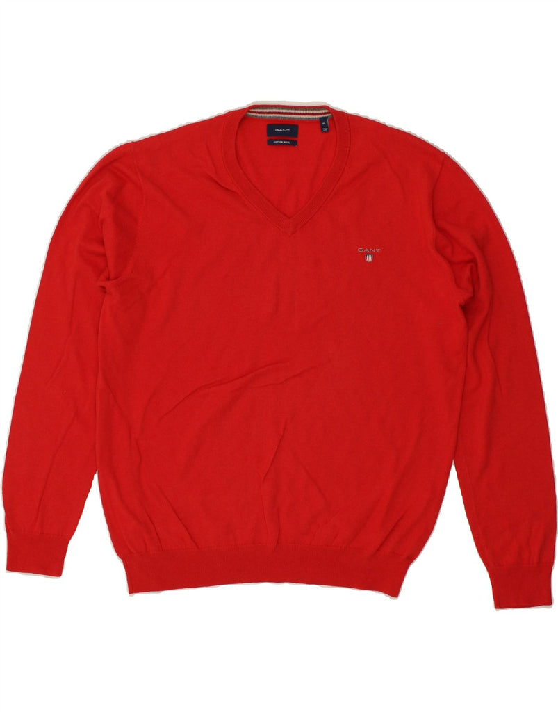 GANT Mens V-Neck Jumper Sweater XL Red Cotton | Vintage Gant | Thrift | Second-Hand Gant | Used Clothing | Messina Hembry 