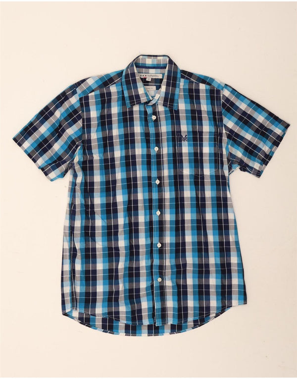 Crew Clothing Mens Short Sleeve Classic Fit Shirt Medium Navy Blue Check