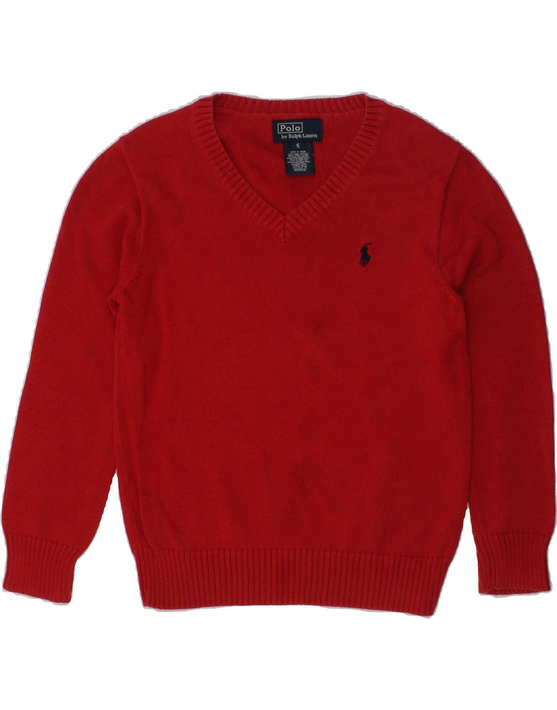 POLO RALPH LAUREN Boys V-Neck Jumper Sweater 4-5 Years Red Cotton | Vintage Polo Ralph Lauren | Thrift | Second-Hand Polo Ralph Lauren | Used Clothing | Messina Hembry 