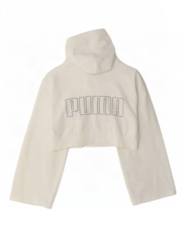 Puma Womens Oversized Graphic Crop Hoodie Jumper UK 6 XS White Cotton