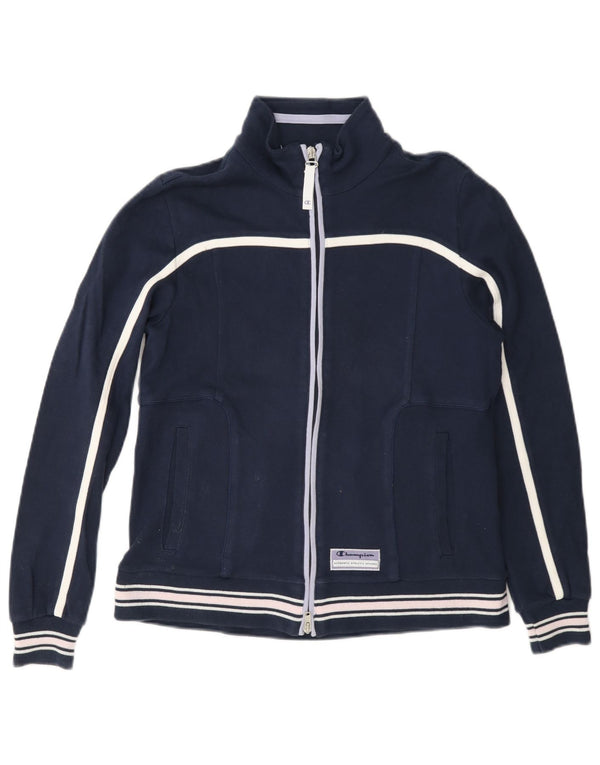 Champion Womens Easy Fit Tracksuit Top Jacket UK 10 Small Navy Blue Cotton