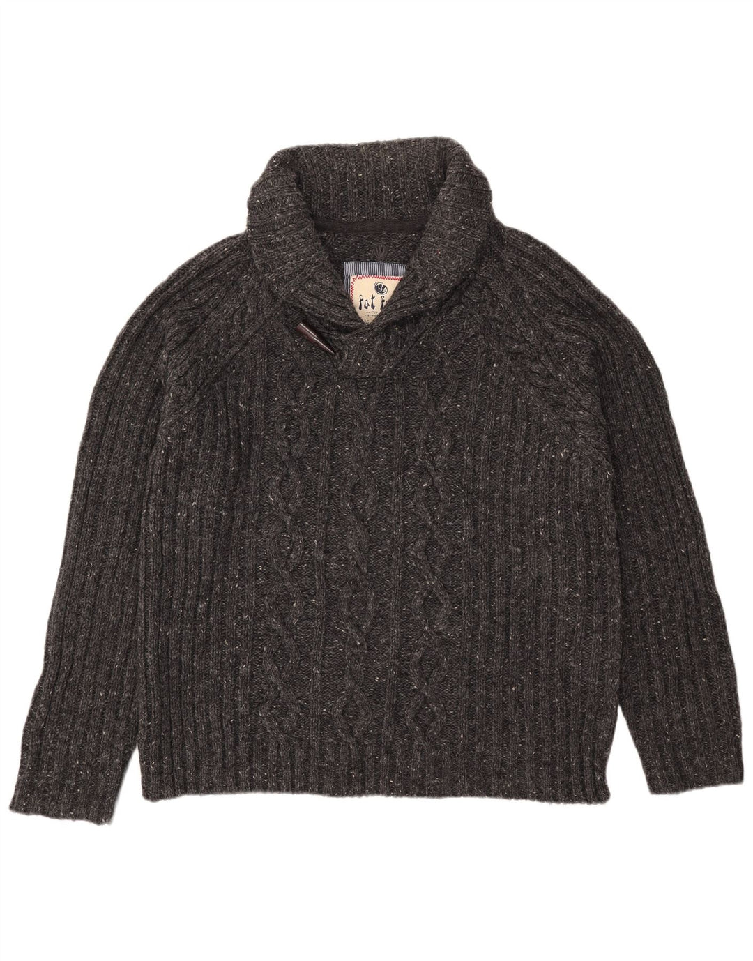 Fat Face Mens Shawl Neck Jumper Sweater XL Grey Flecked Wool