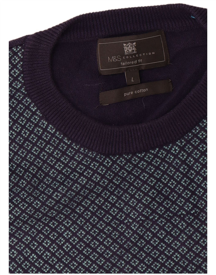 Marks & Spencer Mens Tailored Fit Crew Neck Jumper Sweater Large Navy Blue