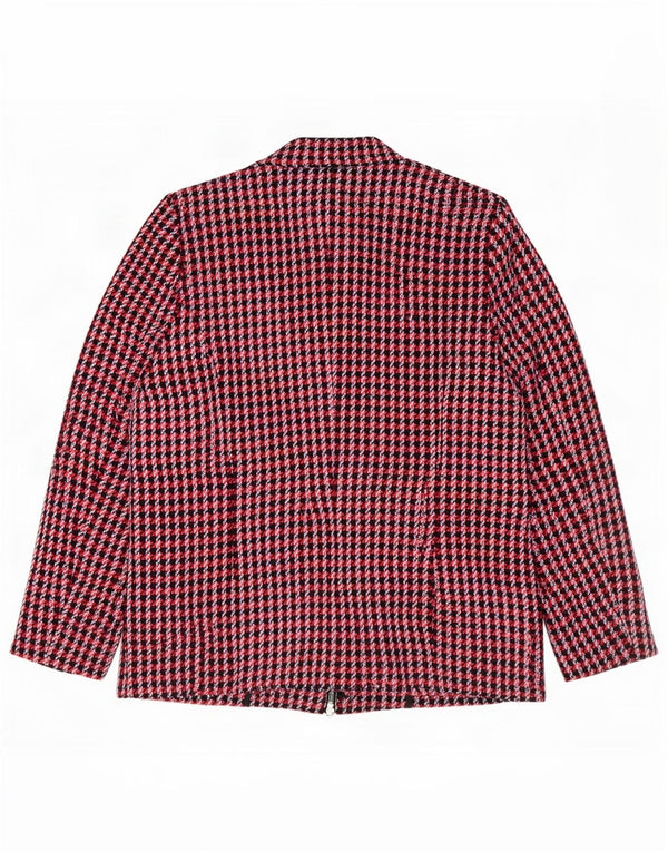Sisley Womens 1 Button Blazer Jacket UK 14 Large Red Houndstooth Cotton