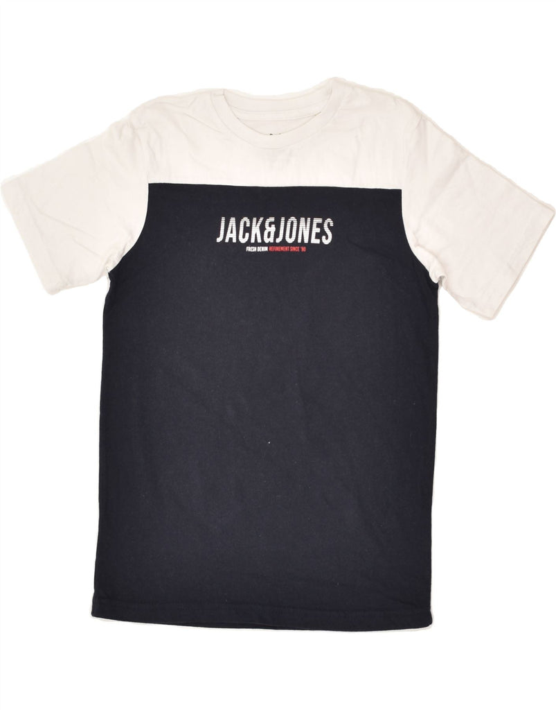 JACK & JONES Boys Graphic T-Shirt Top 11-12 Years Navy Blue Colourblock | Vintage Jack & Jones | Thrift | Second-Hand Jack & Jones | Used Clothing | Messina Hembry 