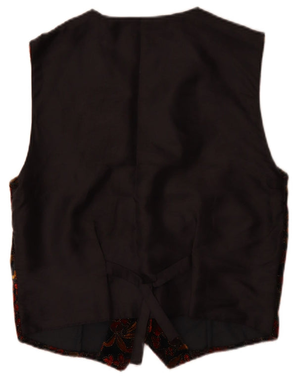 ACCORDO Womens Waistcoat UK 14 Medium Black Floral Classic