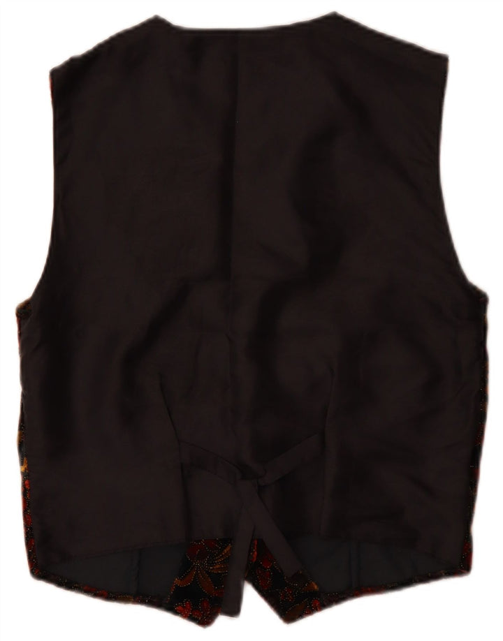 ACCORDO Womens Waistcoat UK 14 Medium Black Floral Classic