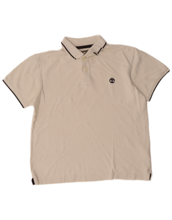 Timberland Mens Regular Fit Polo Shirt Medium White Striped Cotton