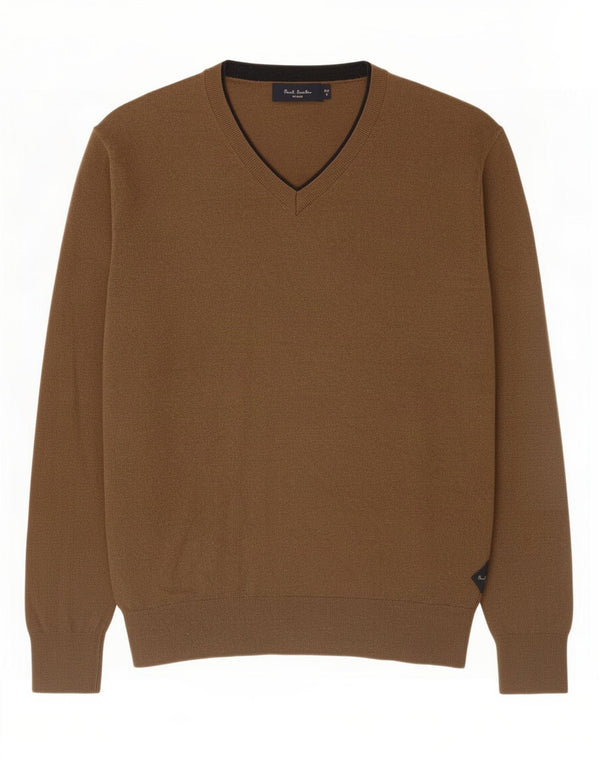 Paul Smith Mens Jeans V-Neck Jumper Sweater Medium Khaki Cotton