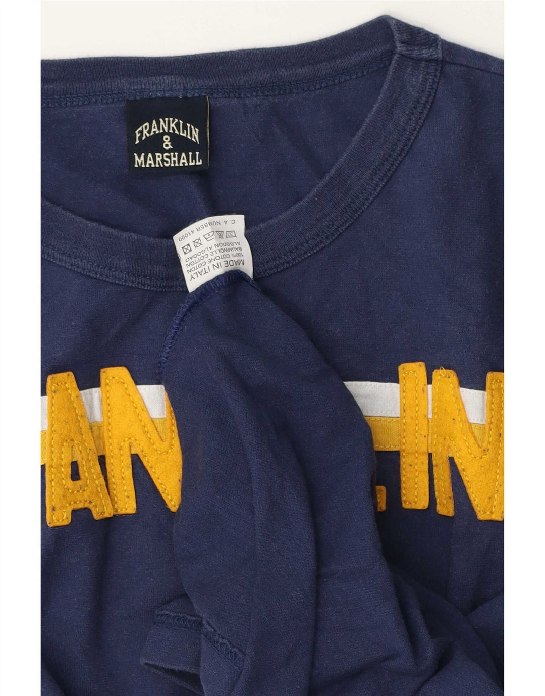 Franklin & Marshall Mens Graphic Top Long Sleeve XL Navy Blue Colourblock