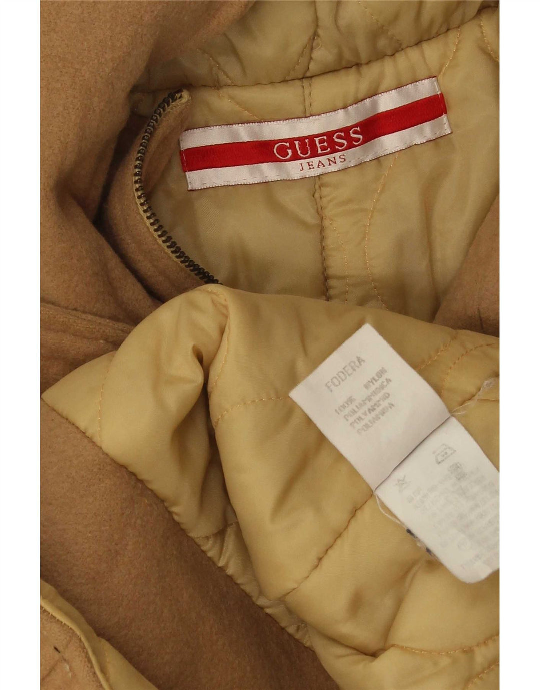 Guess Womens Hooded Parka Jacket UK 14 Large Beige Nylon