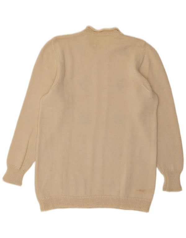Vintage Womens Crew Neck Jumper Sweater UK 14 Medium Off White Floral