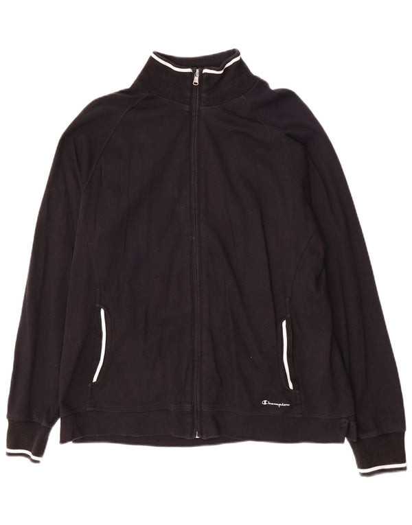 Champion Womens Tracksuit Top Jacket UK 16 Large Black Cotton